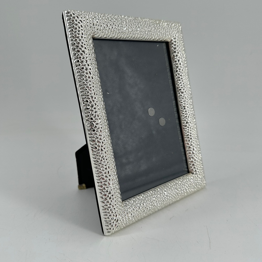 Tahari Home Silver Textured Pebble 4x6 Picture Frame Velvet Back Tabletop Wall